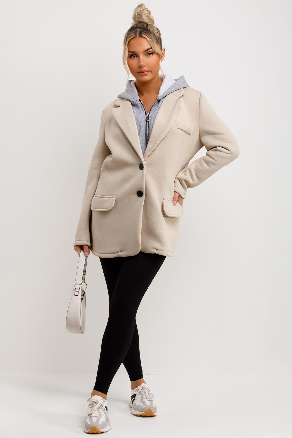 Blazer With Hood Combined Beige