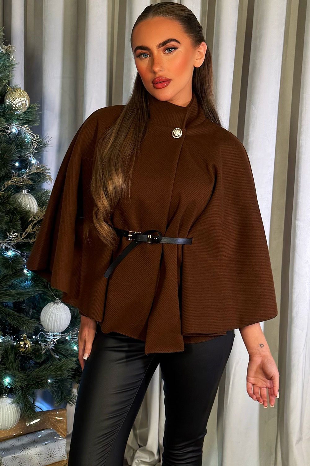 Cape With Belt Brown