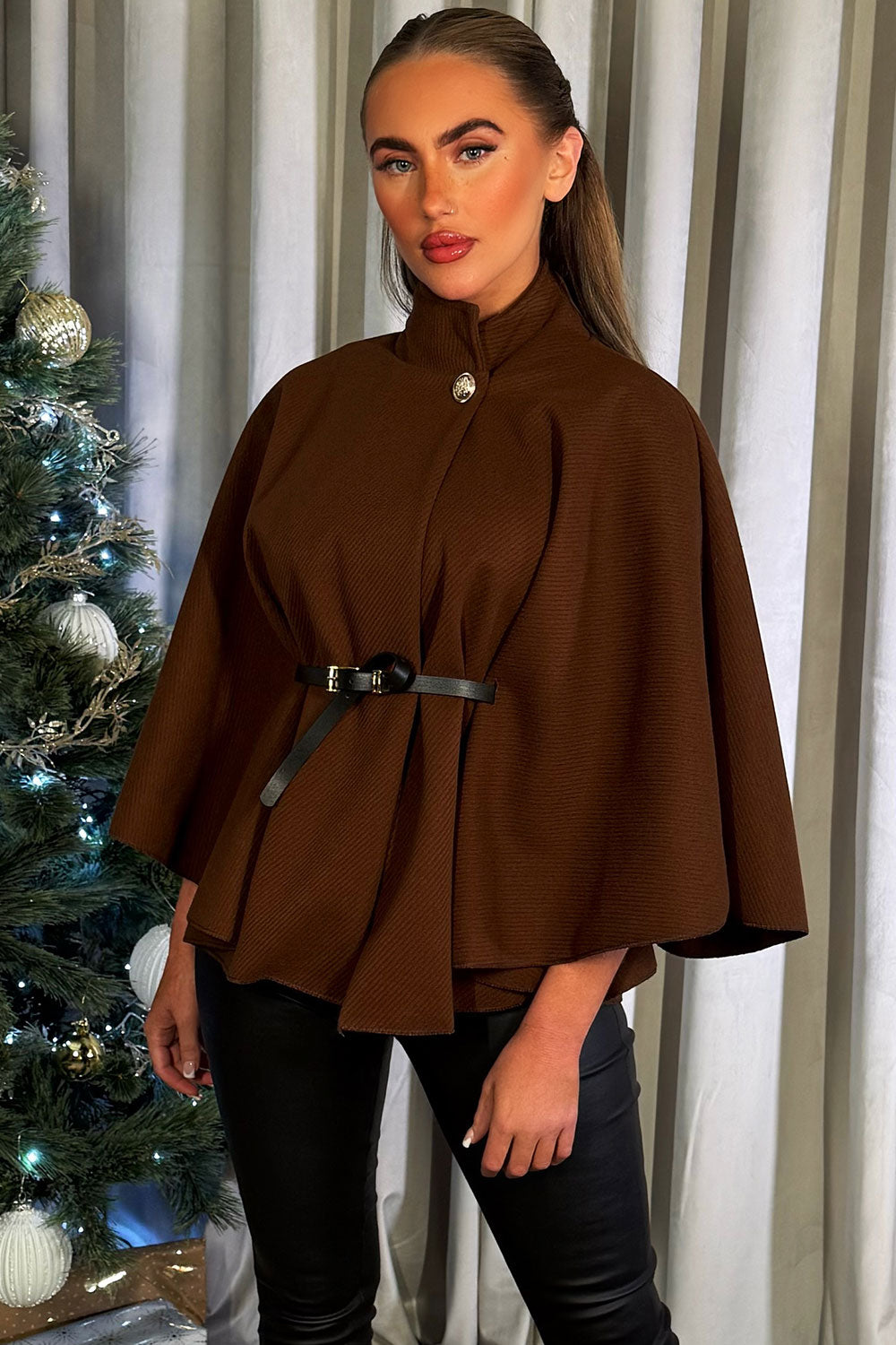 Cape With Belt Brown