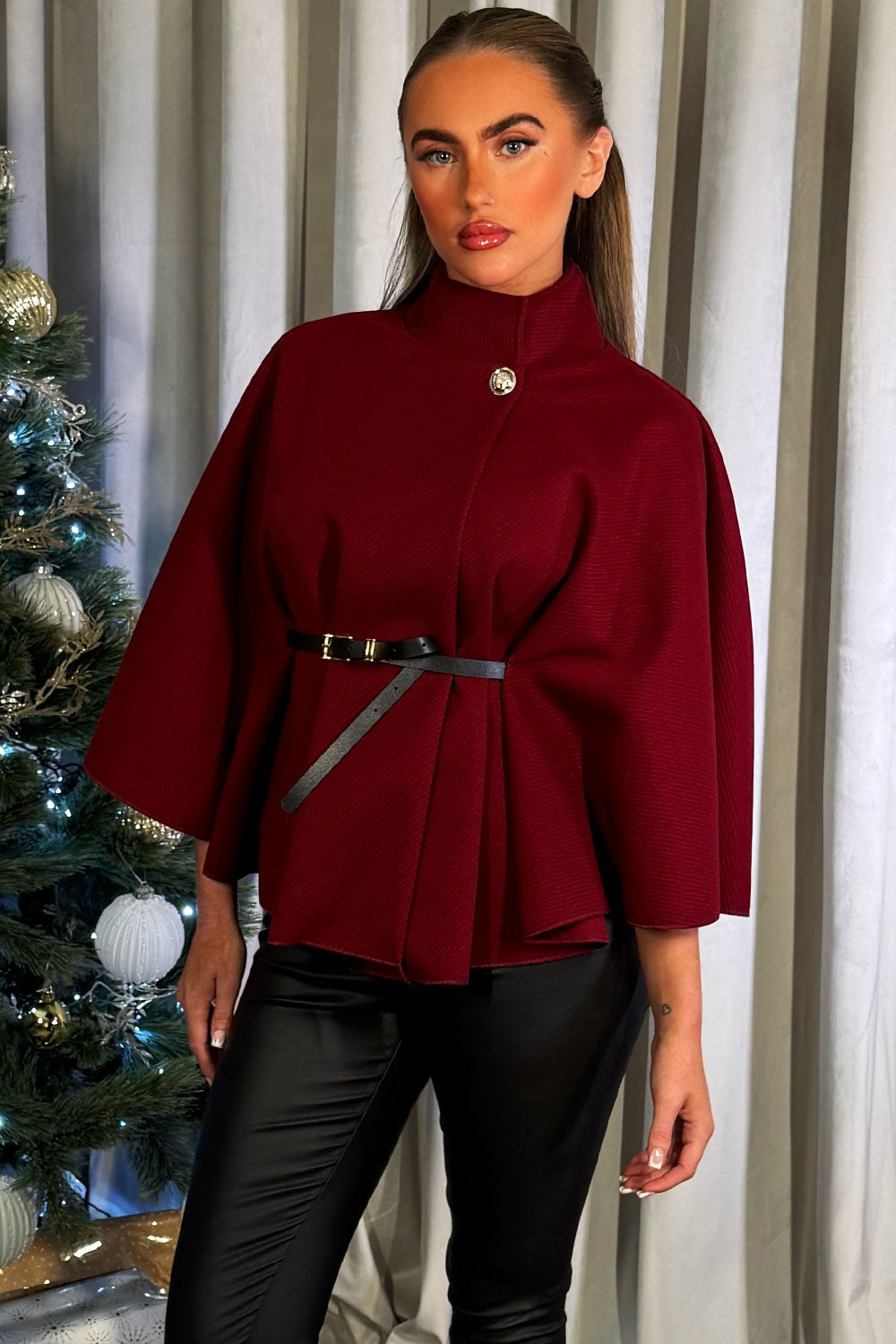 Cape With Belt Burgundy