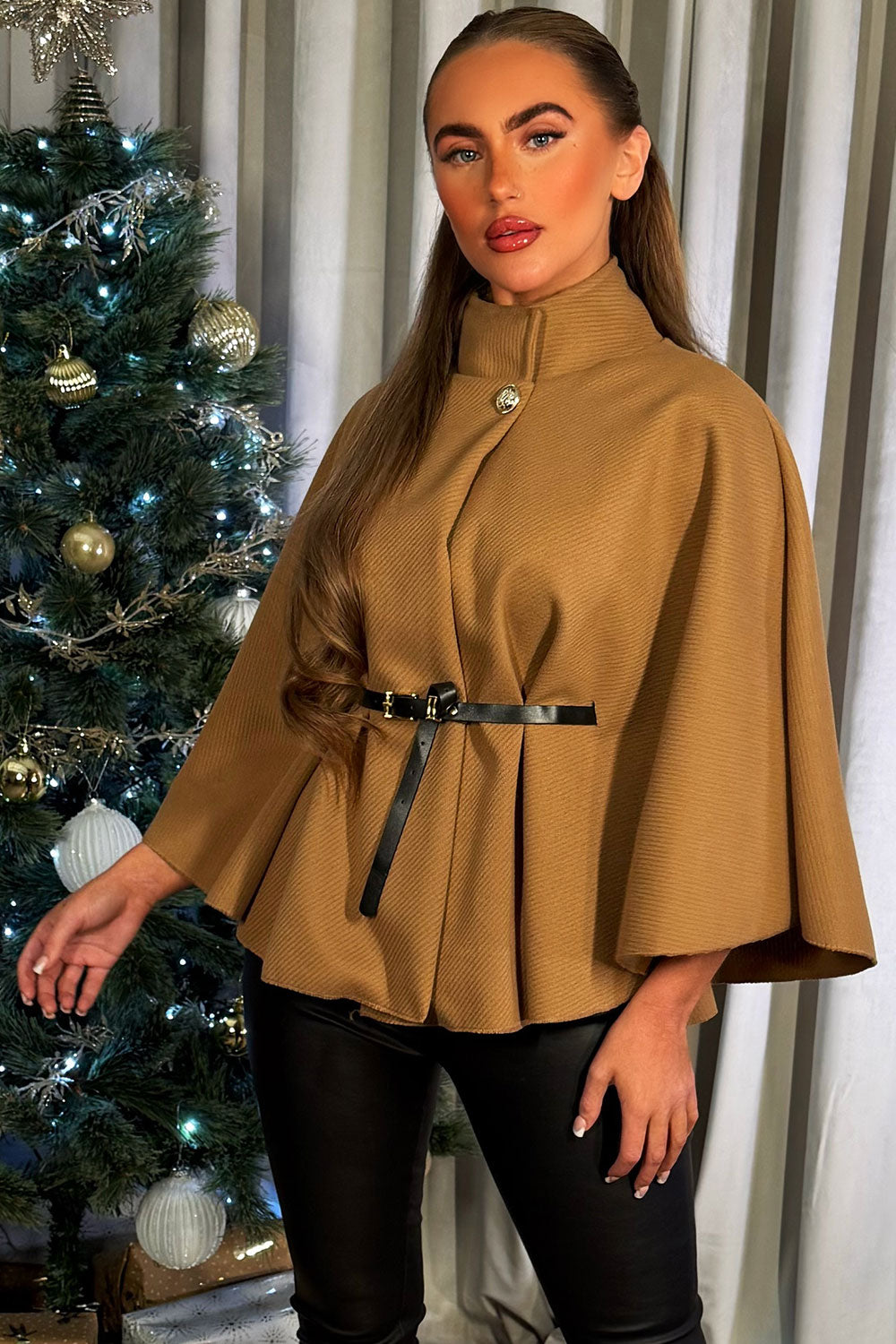 Cape With Belt Tan