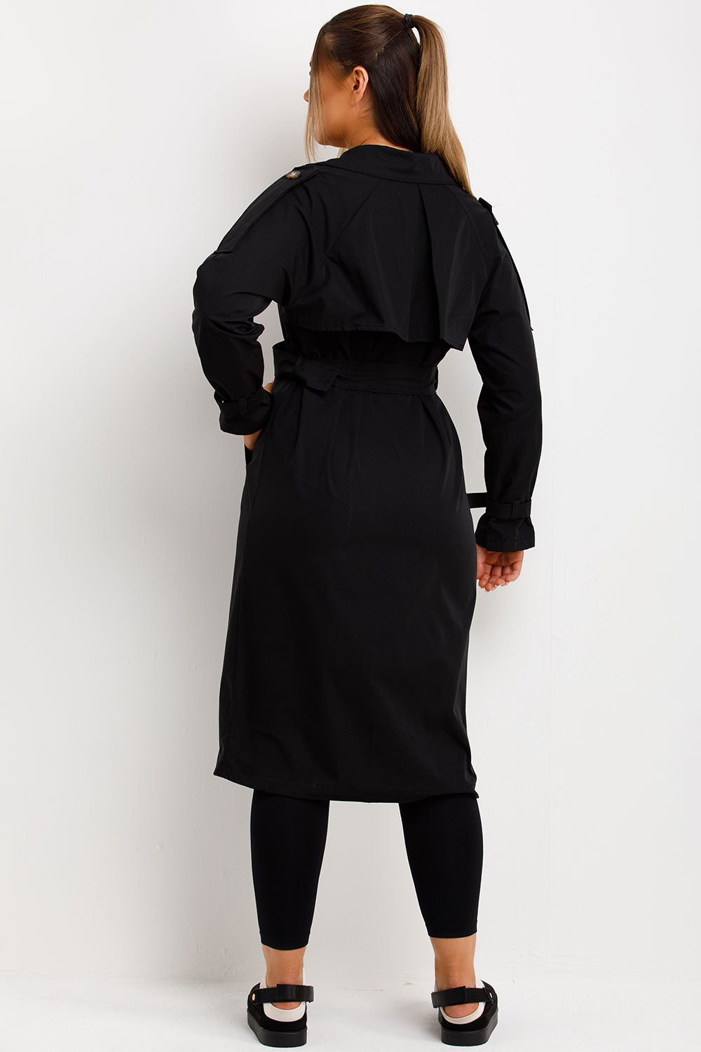 Trench Coat With Waist Belt Black