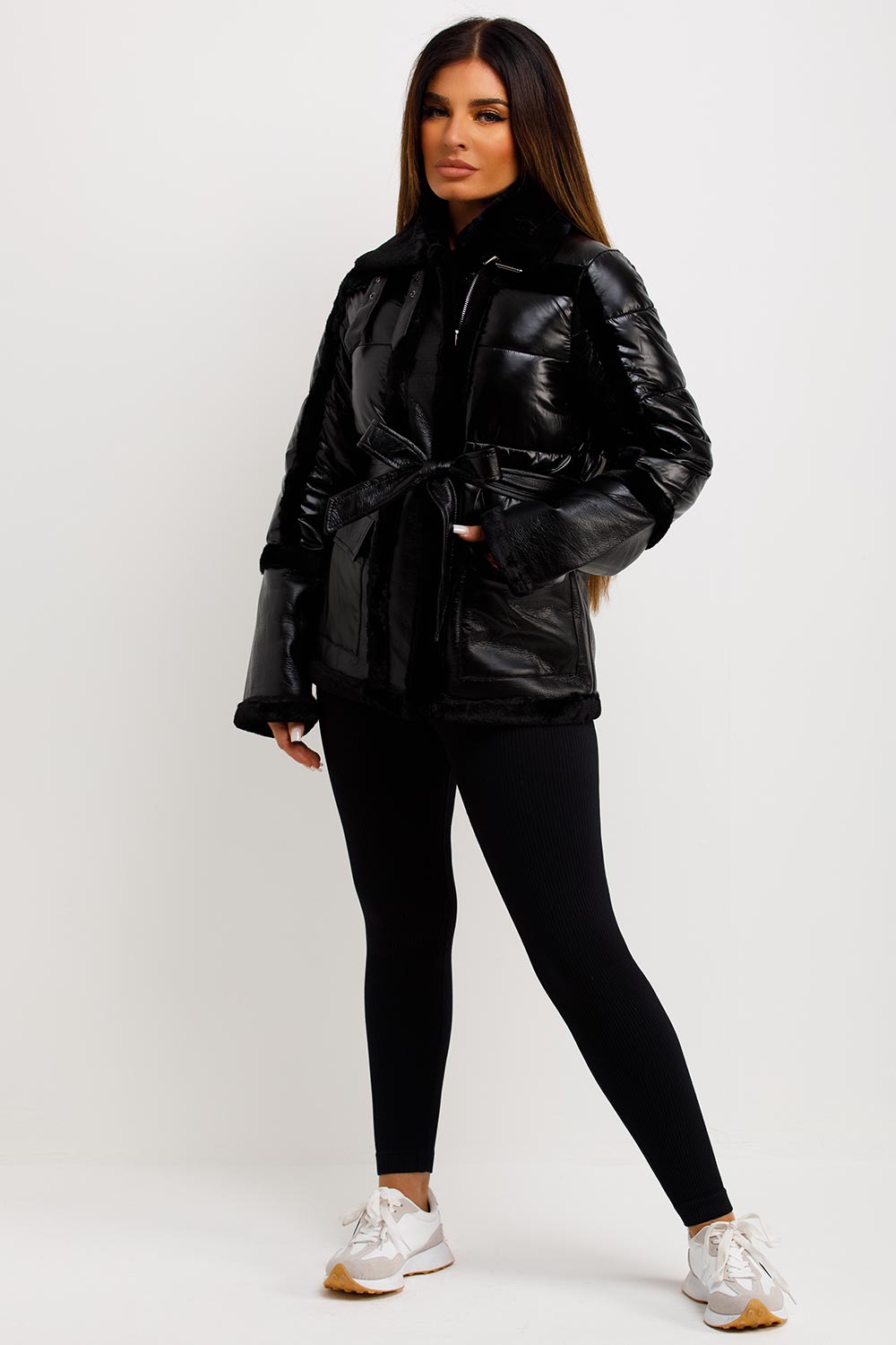 Faux Fur Trim Faux Suede Jacket Black