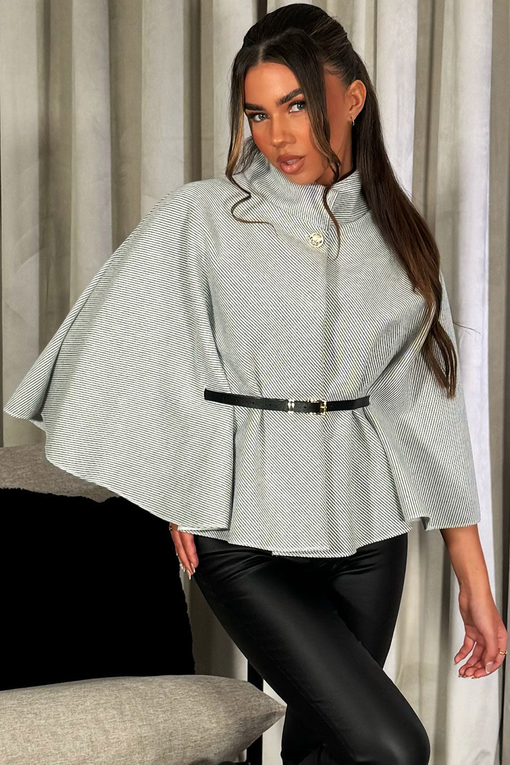 Cape With Belt Grey