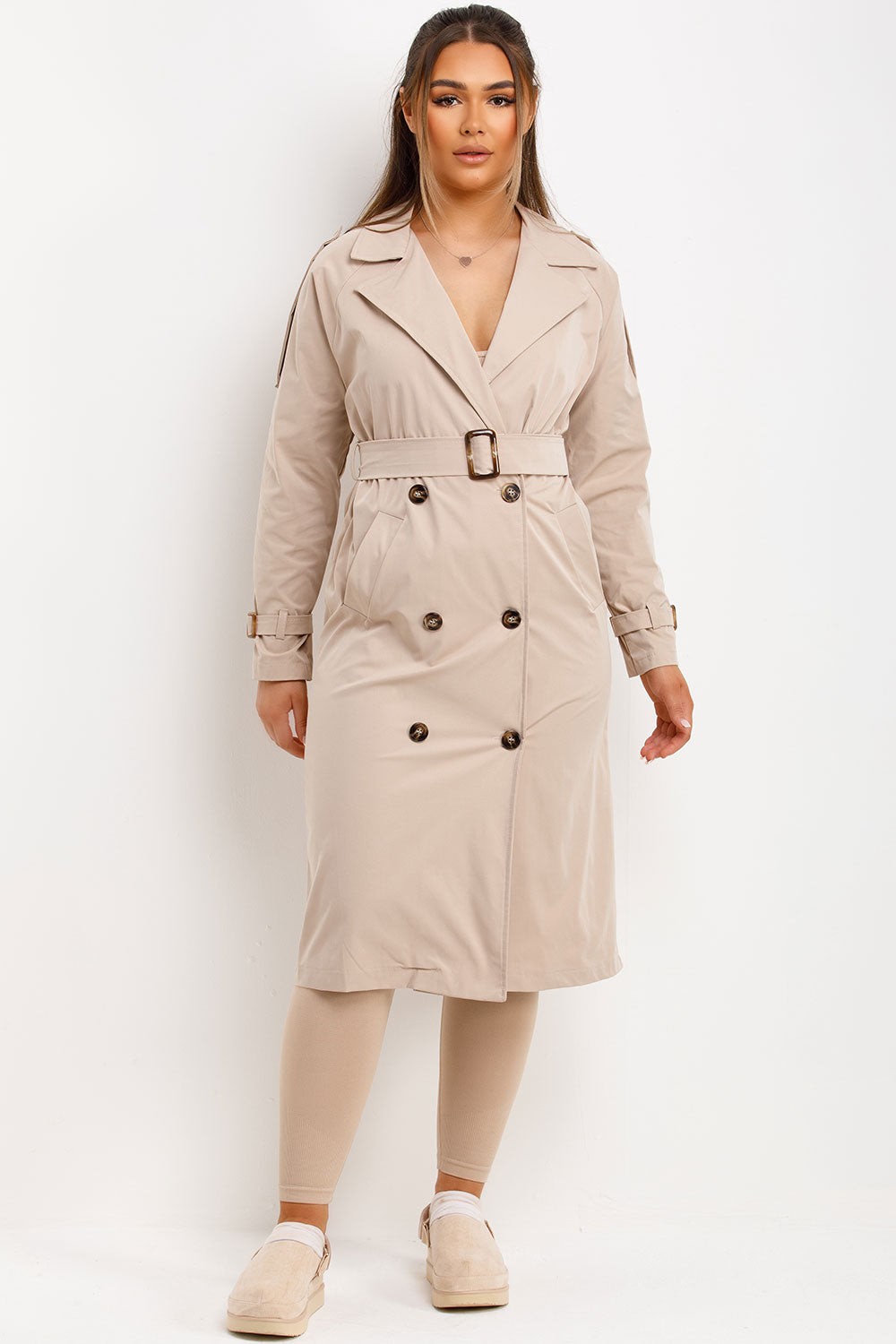 Trench Coat With Waist Belt Beige