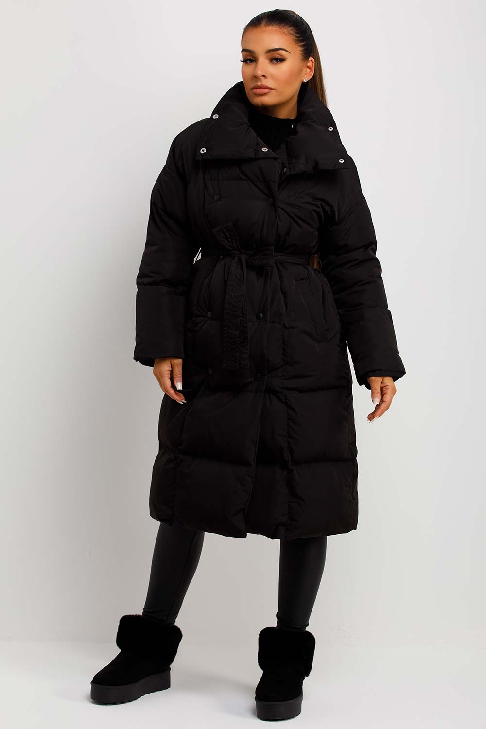 Long Puffer Coat Duvet Style Black