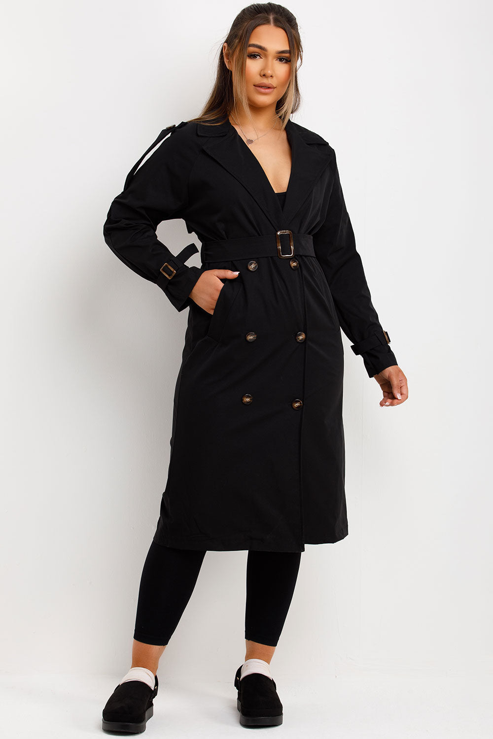 Trench Coat With Waist Belt Black