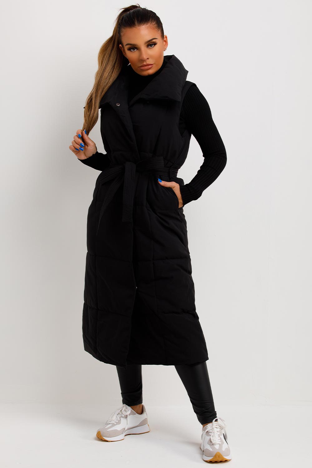 Black Duvet Padded Gilet Longline