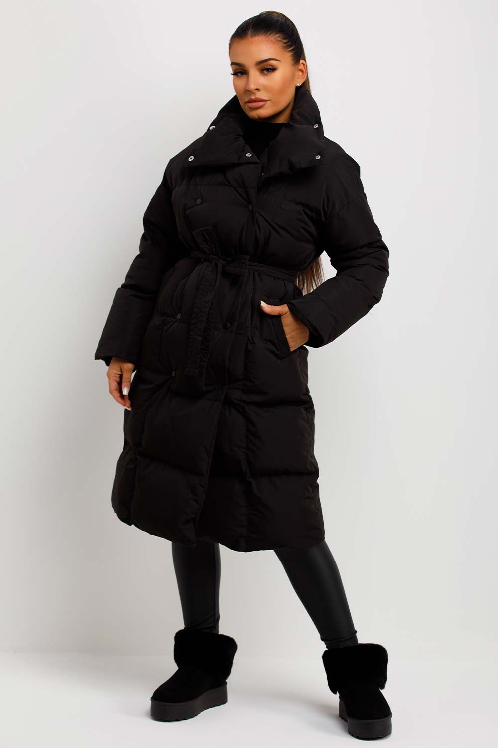 Long Puffer Coat Duvet Style Black