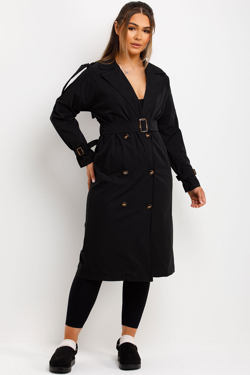 Trench Coat With Waist Belt Black