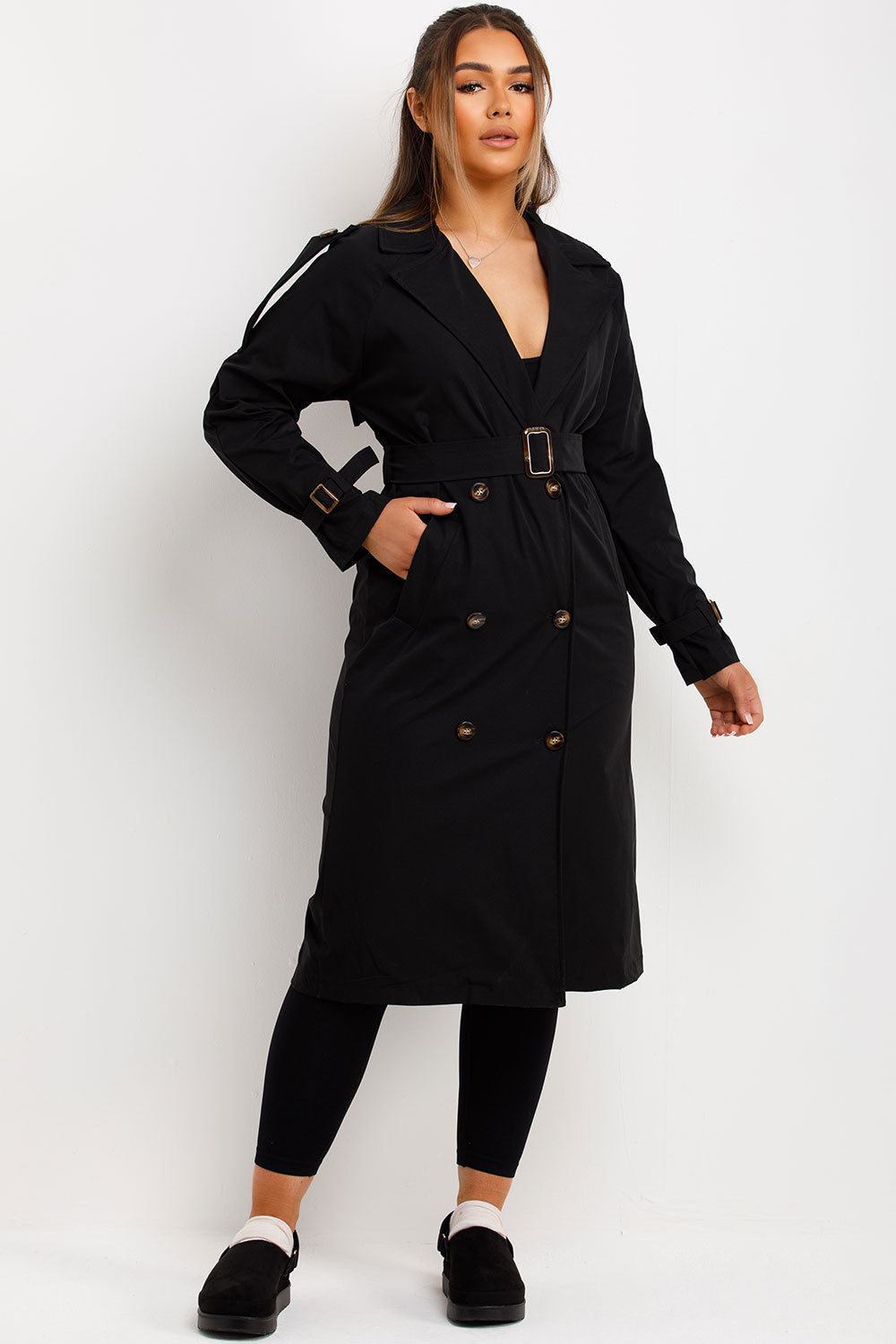 Trench Coat With Waist Belt Black