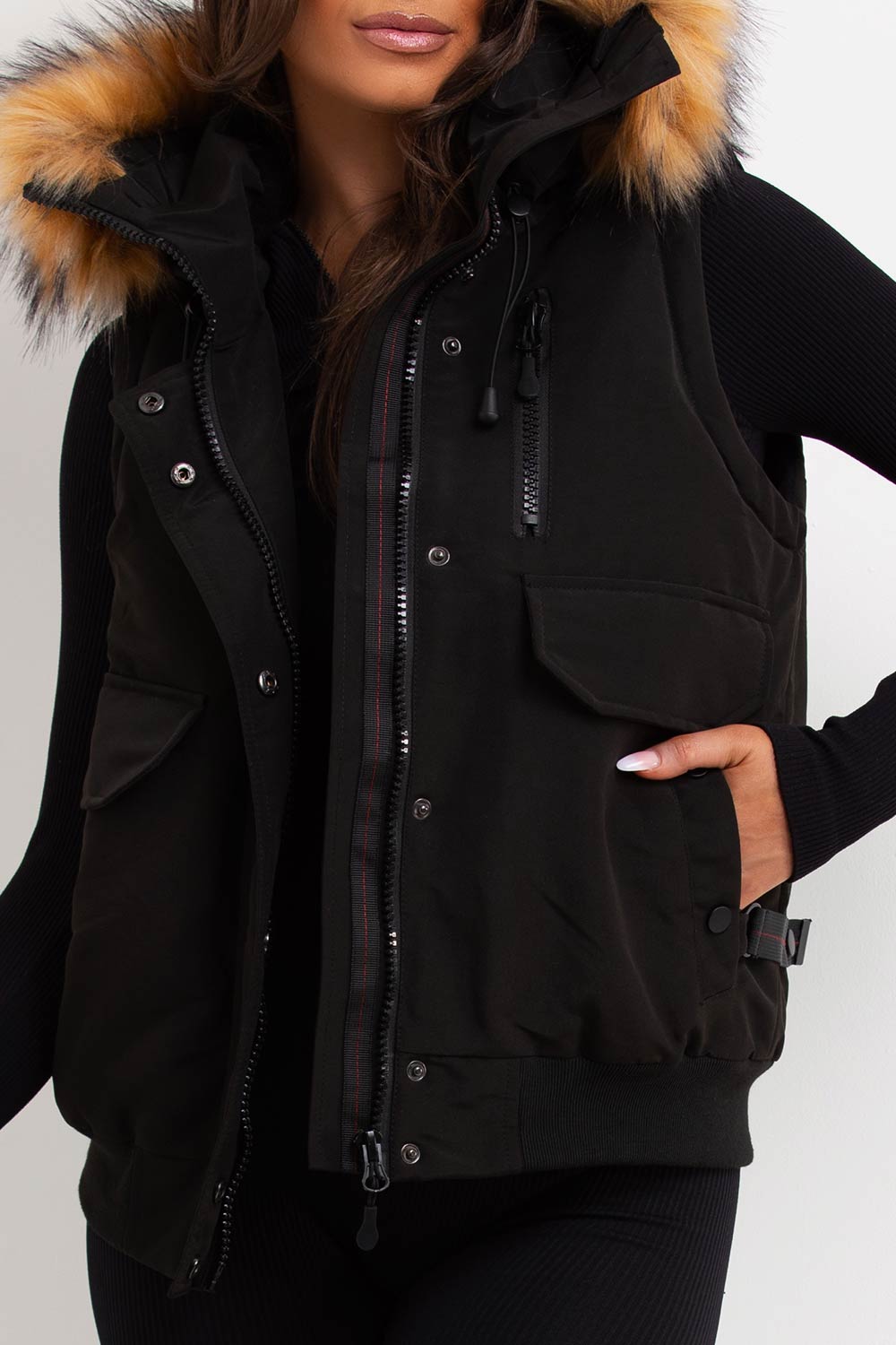 Black Gilet With Fur Hood