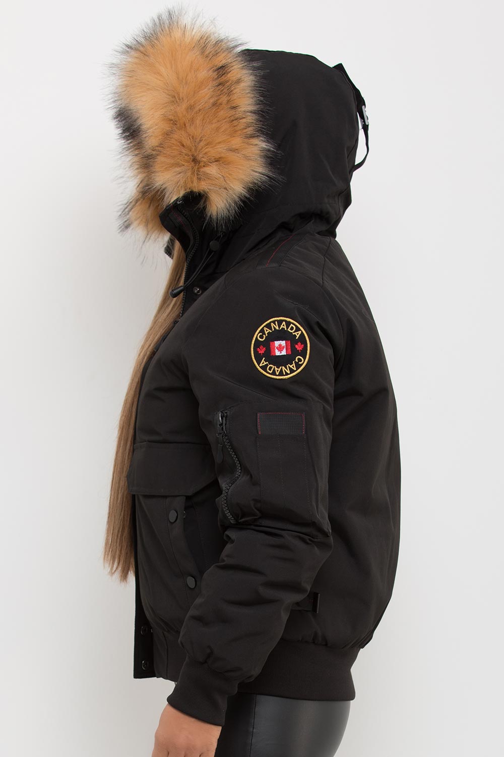 Canada Bomber Jacket With Fur Hood Black