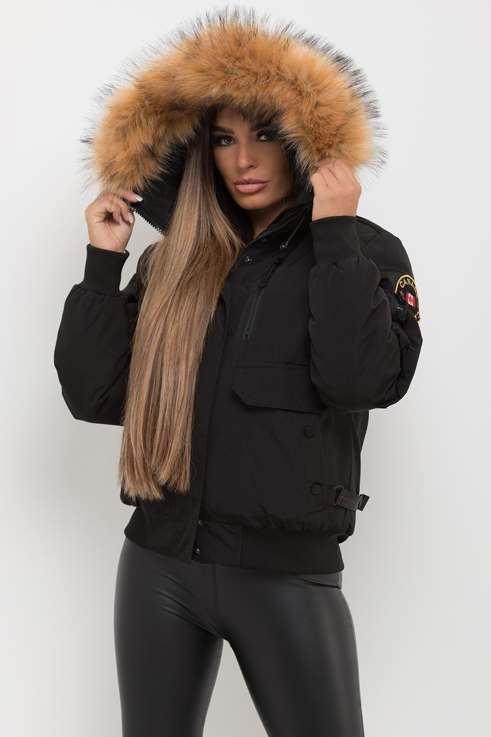 Canada Bomber Jacket With Fur Hood Black