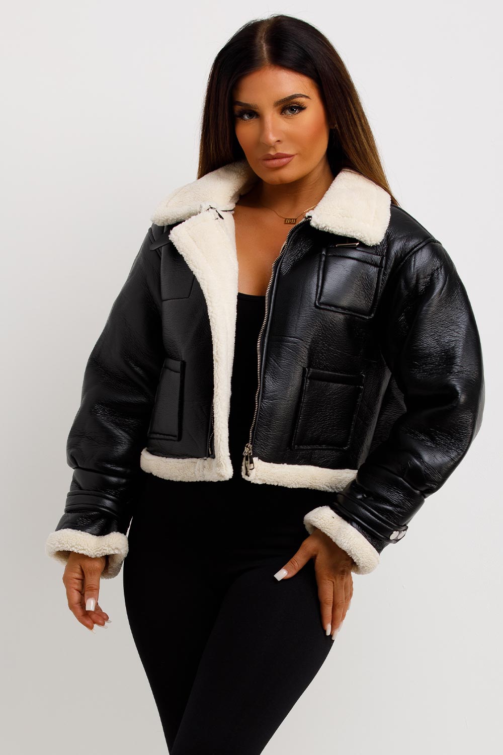 Crop Aviator Jacket Black