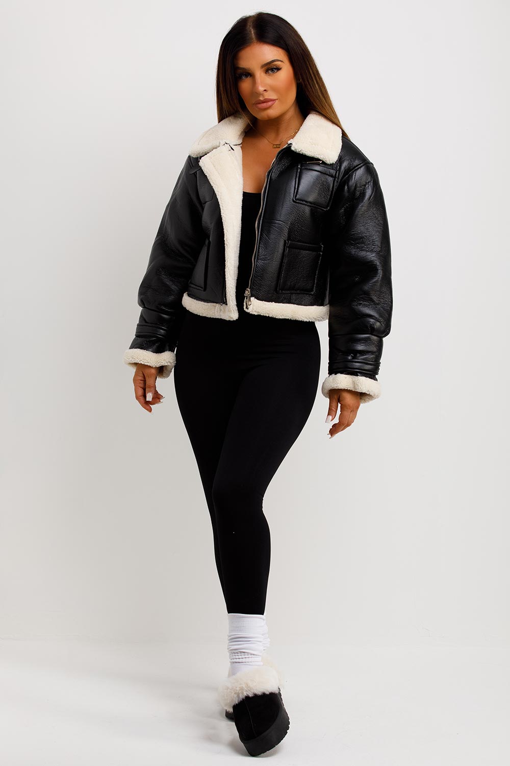 Crop Aviator Jacket Black