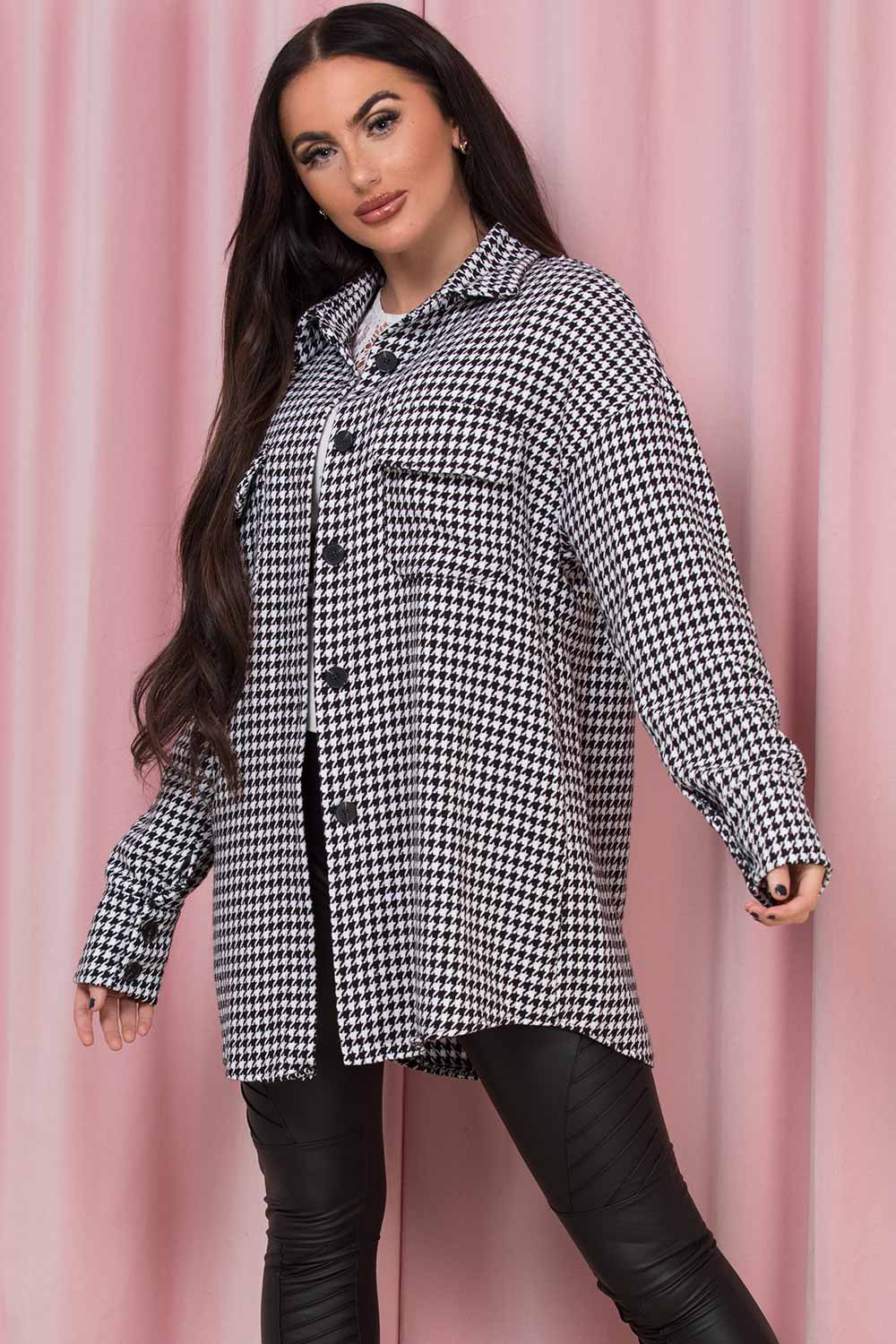 Dogtooth Shacket Oversized Jacket Black And White