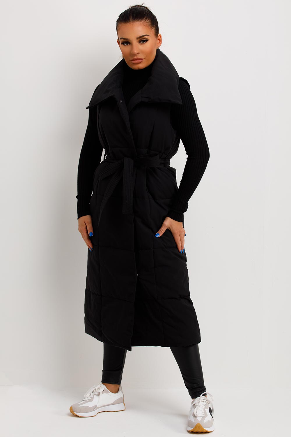 Black Duvet Padded Gilet Longline