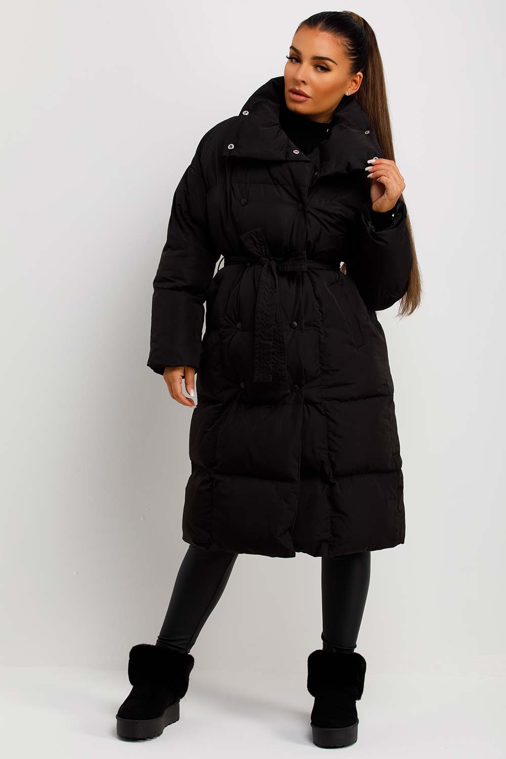 Long Puffer Coat Duvet Style Black