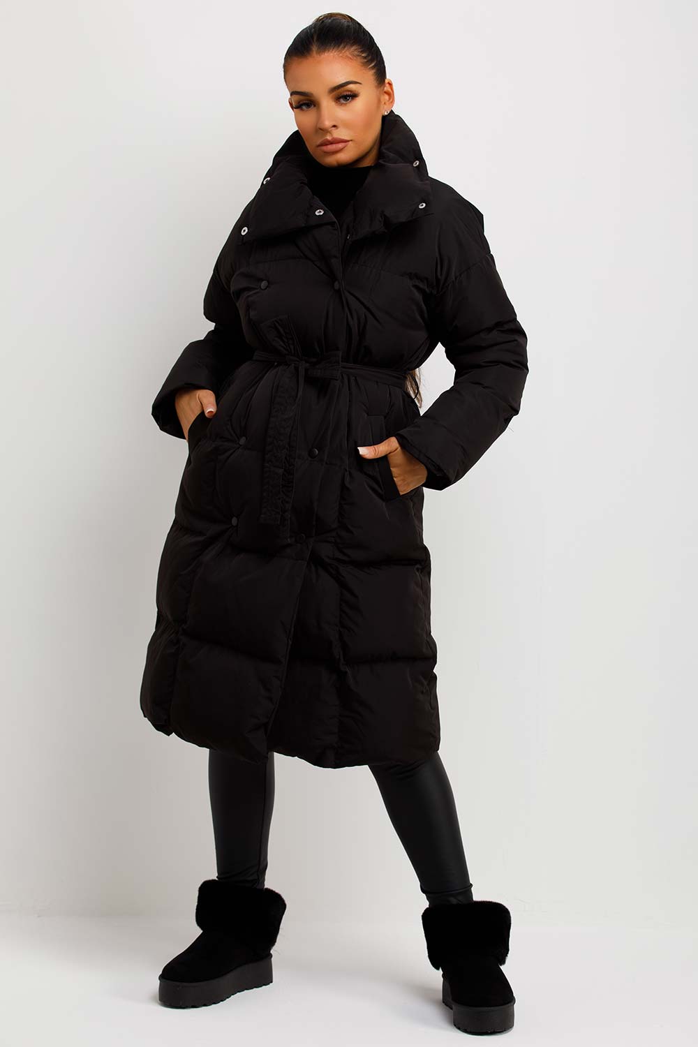 Long Puffer Coat Duvet Style Black