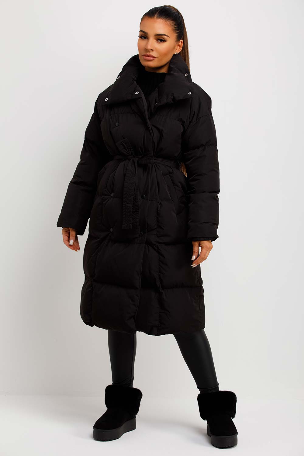 Long Puffer Coat Duvet Style Black