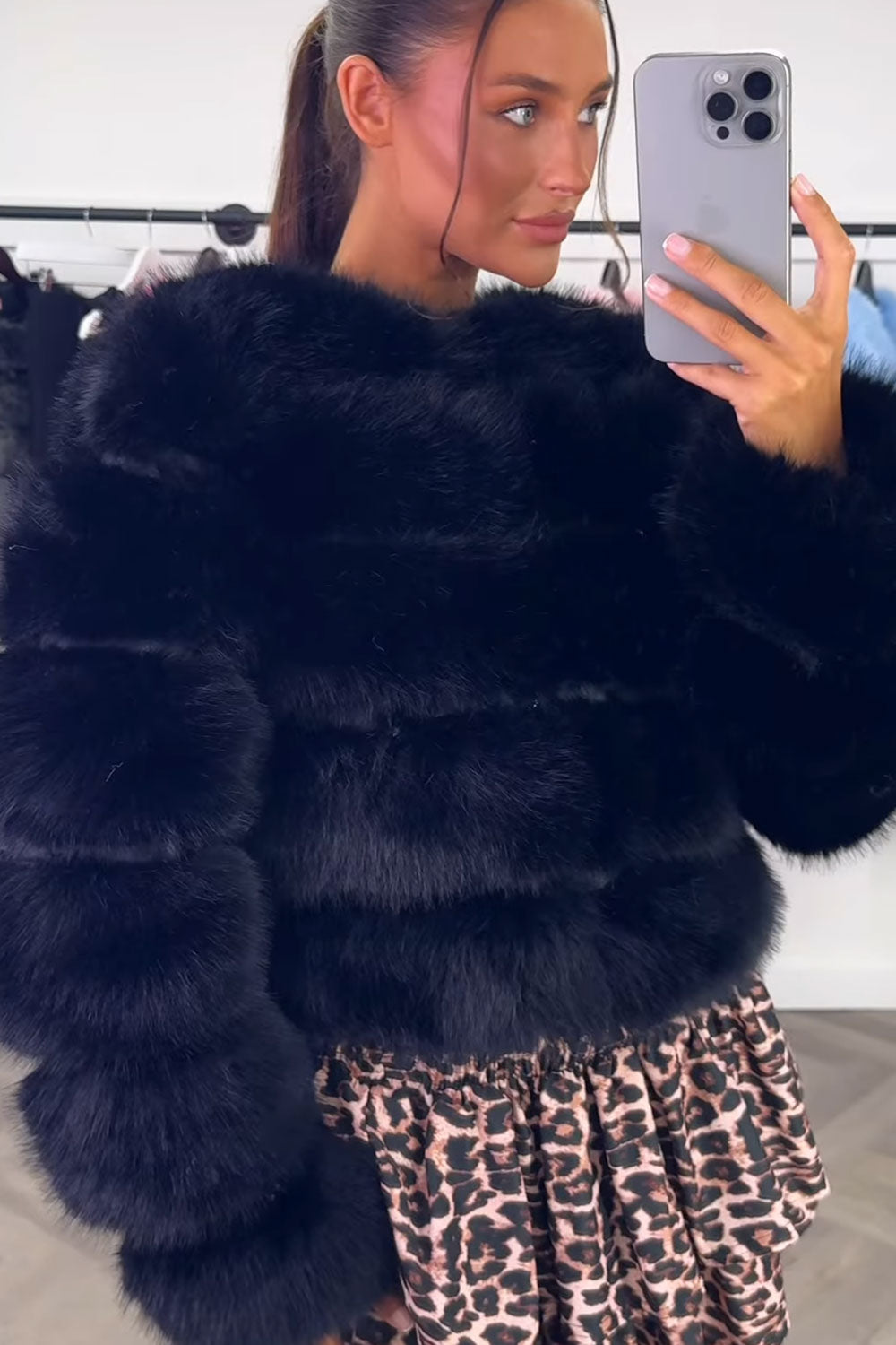 Black Faux Fur Bubble Coat