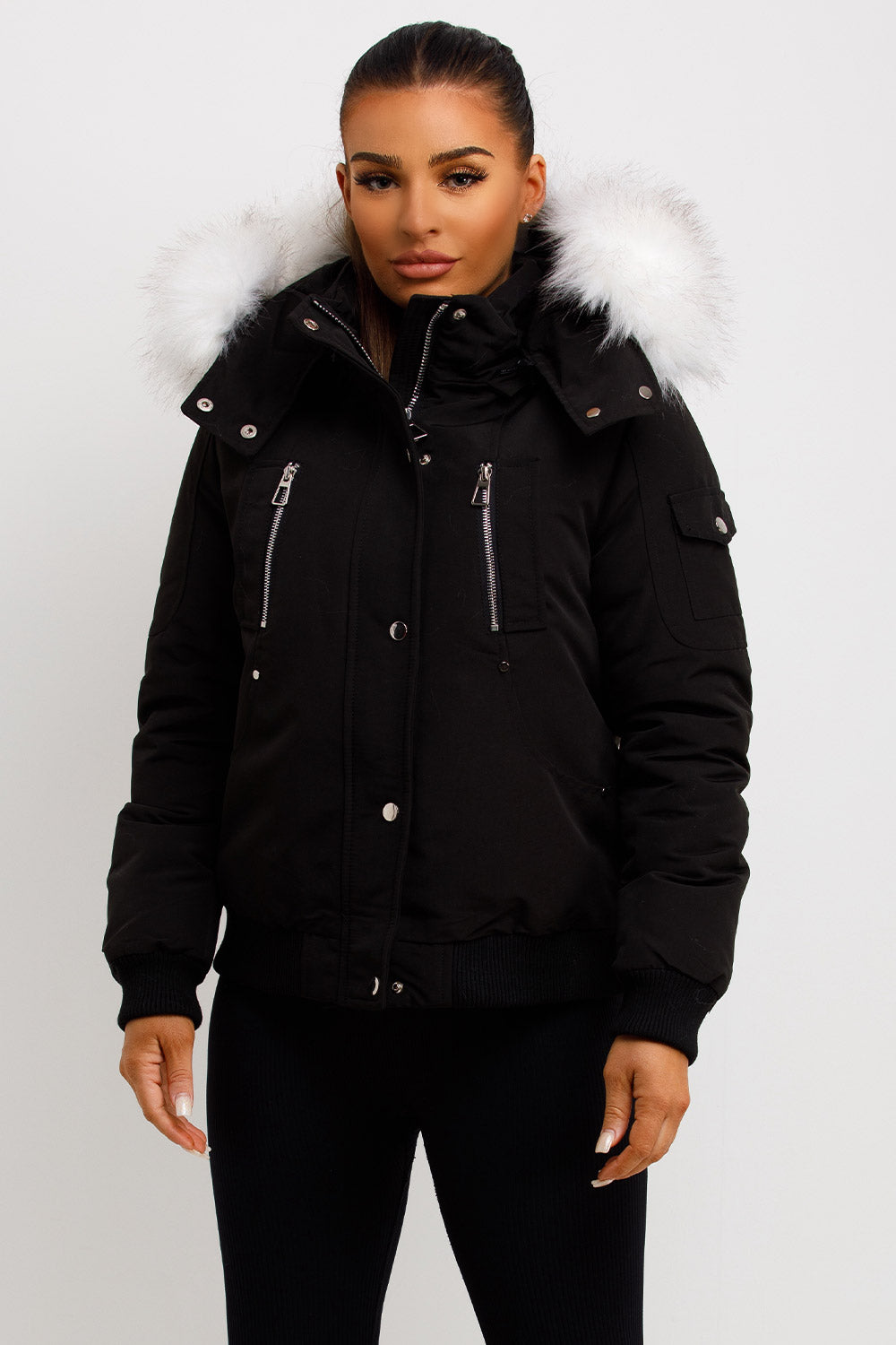 Canada Bomber Jacket With Faux Fur Hood Black