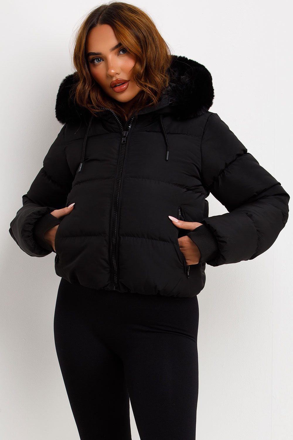 Black Puffer Jacket With Fur Hood