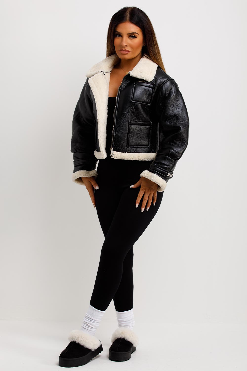 Crop Aviator Jacket Black