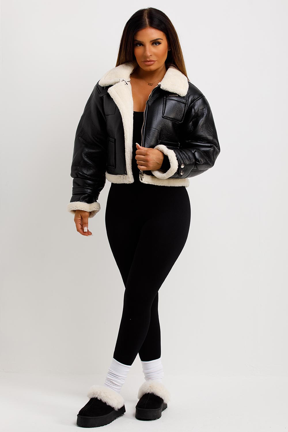 Crop Aviator Jacket Black