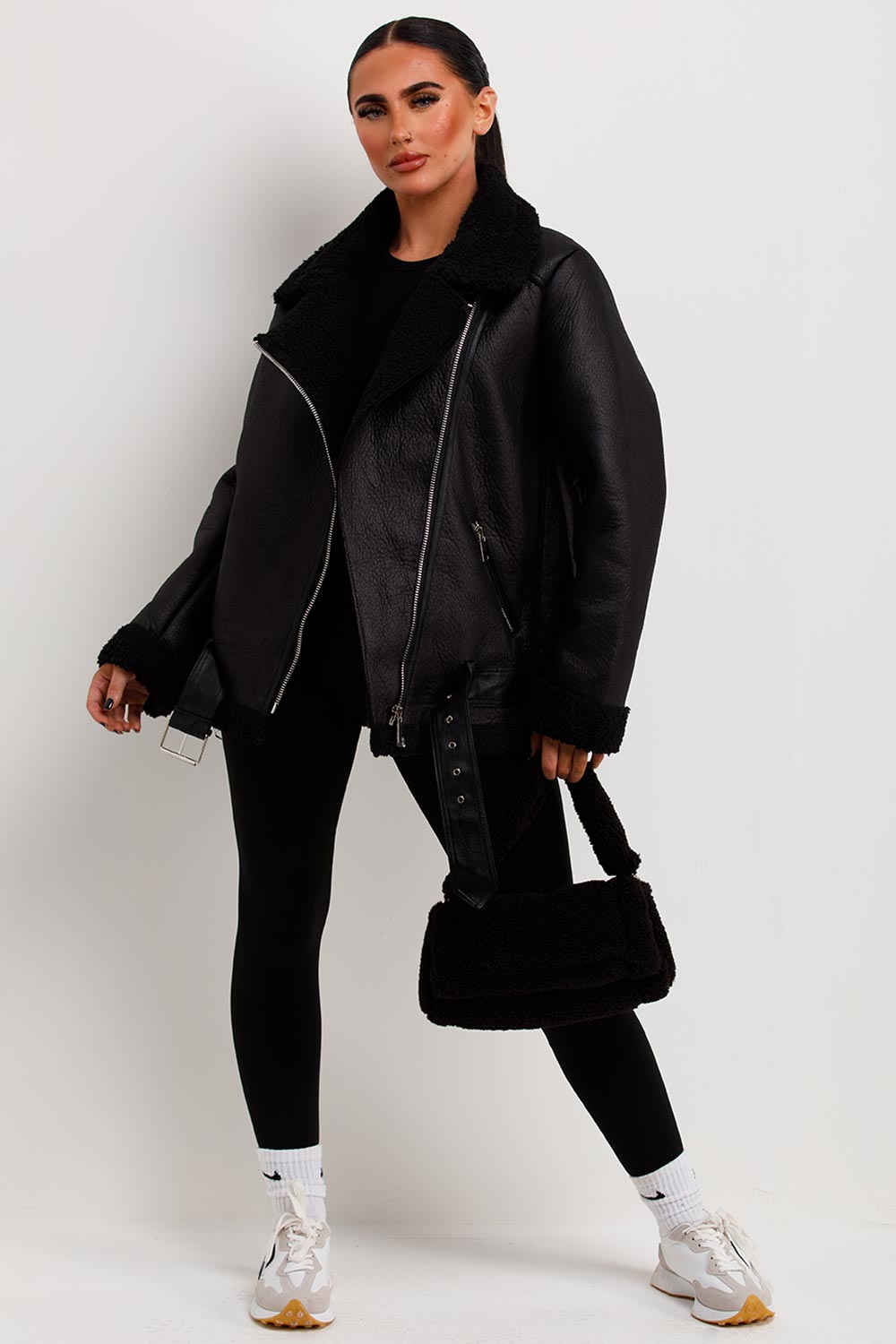 Aviator Jacket With Shearling Detail Black