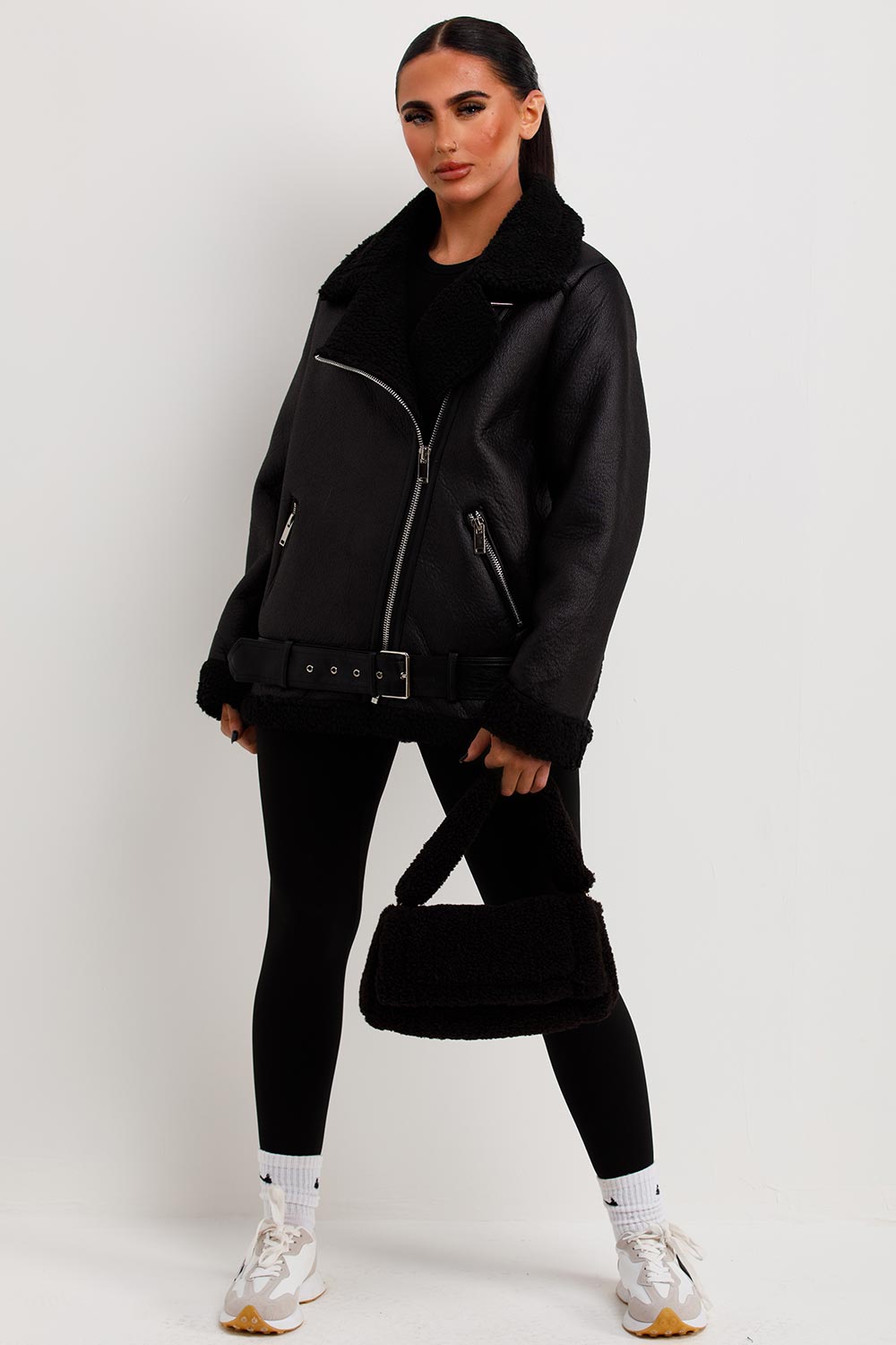 Aviator Jacket With Shearling Detail Black