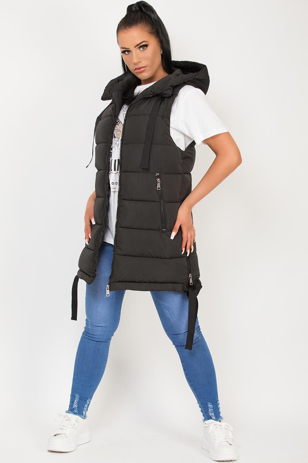 Hooded Puffer Gilet Body Warmer Black