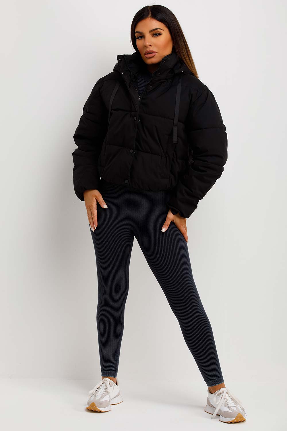 Black Puffer Padded Jacket With Hood