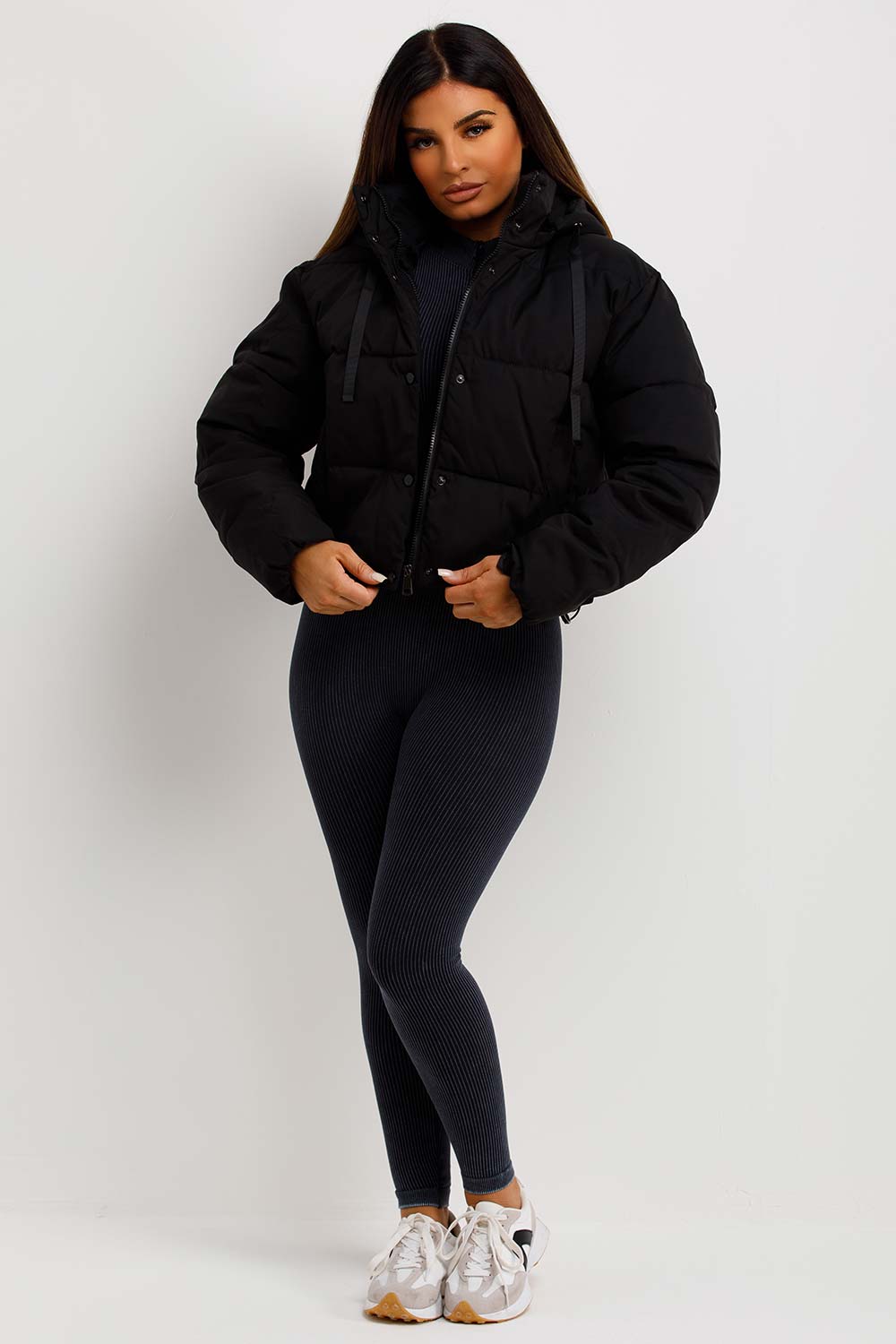 Black Puffer Padded Jacket With Hood