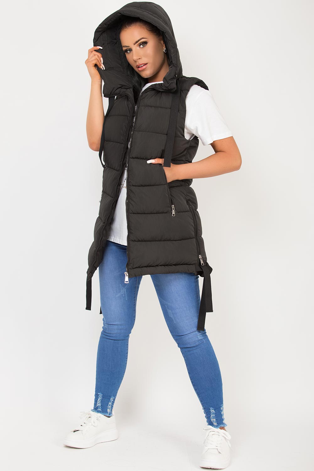 Hooded Puffer Gilet Body Warmer Black