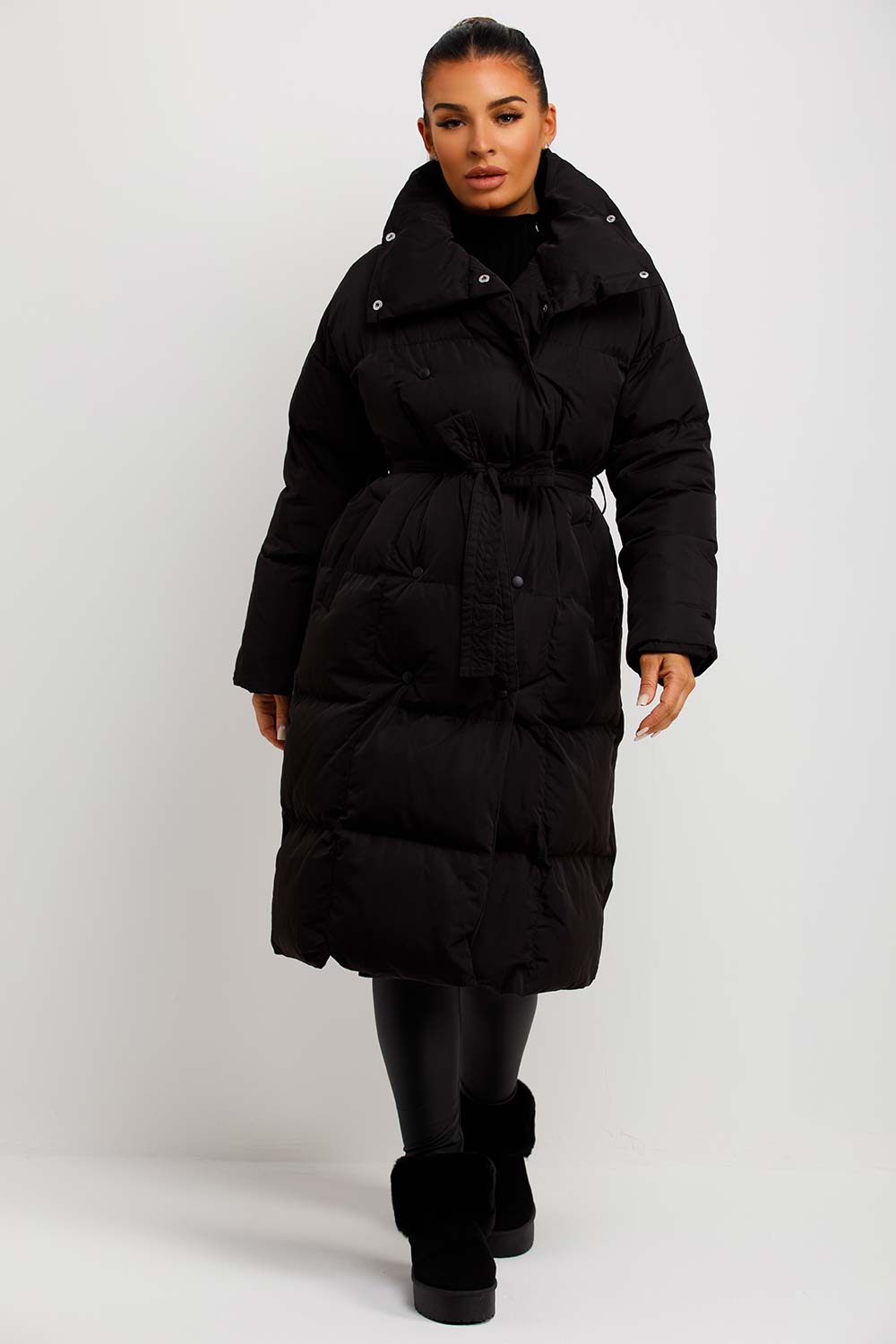 Long Puffer Coat Duvet Style Black