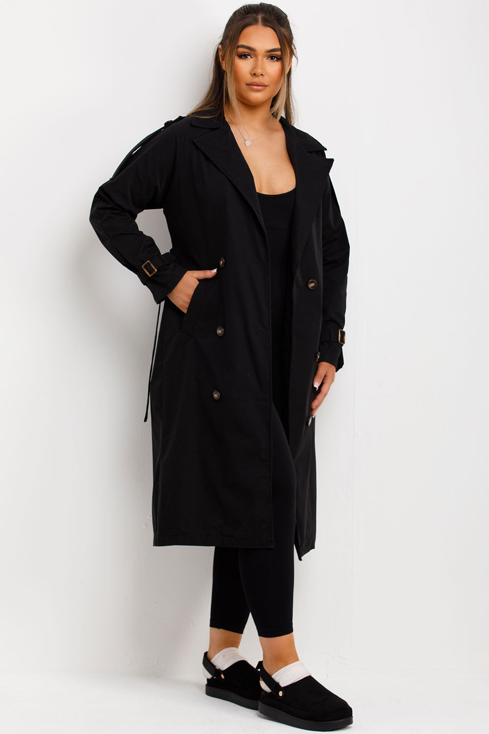 Trench Coat With Waist Belt Black