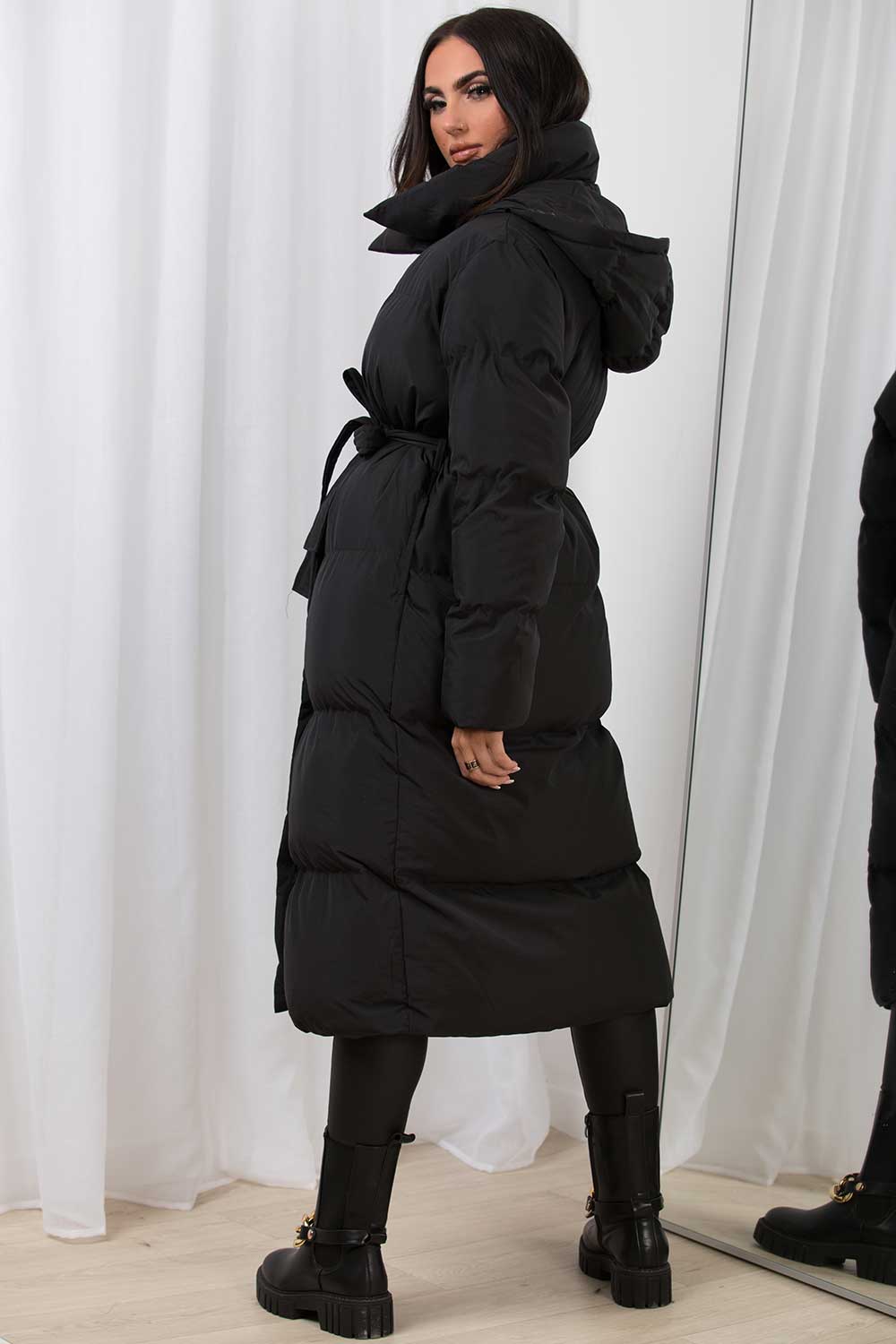 Black Long Duvet Coat With Hood