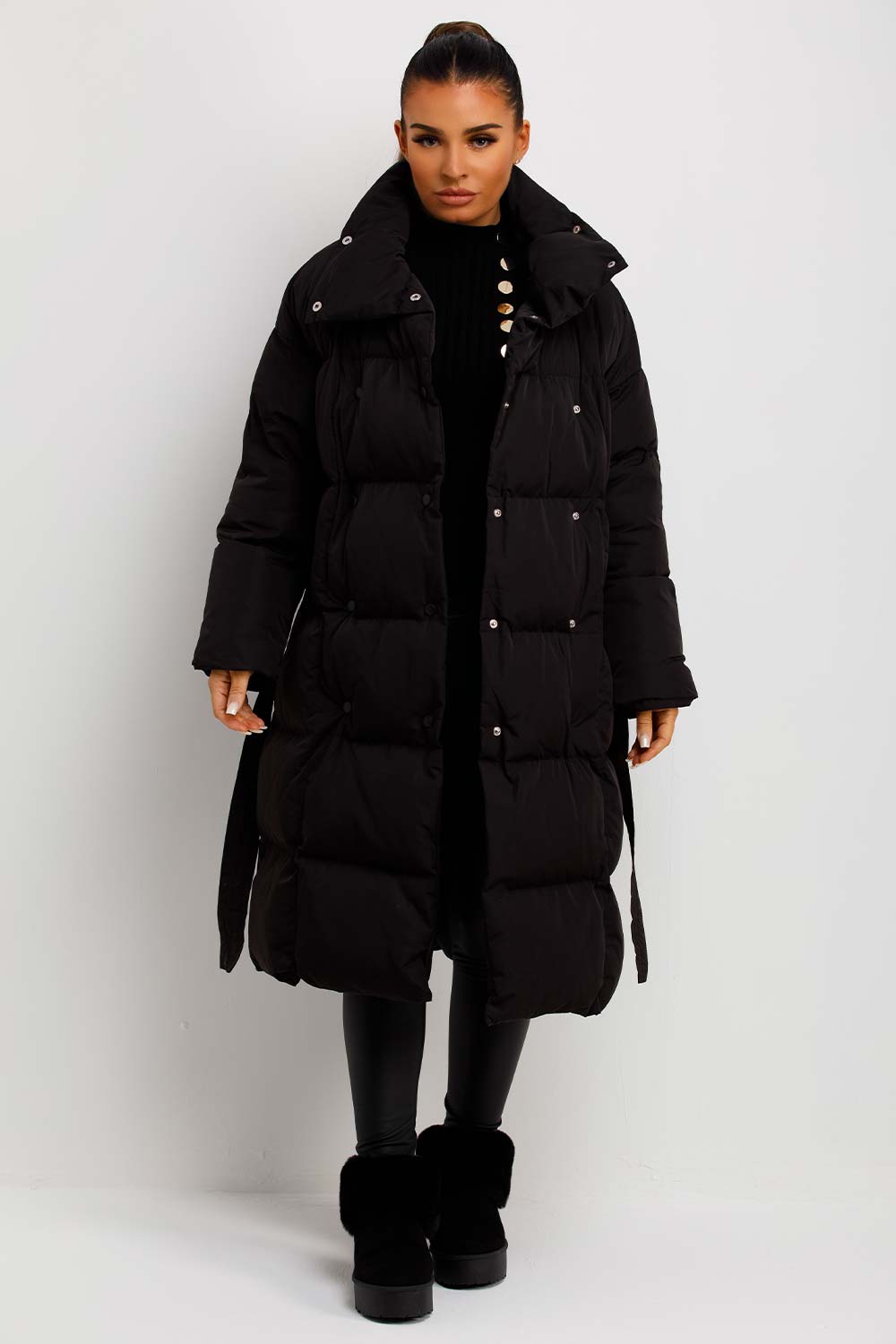 Long Puffer Coat Duvet Style Black