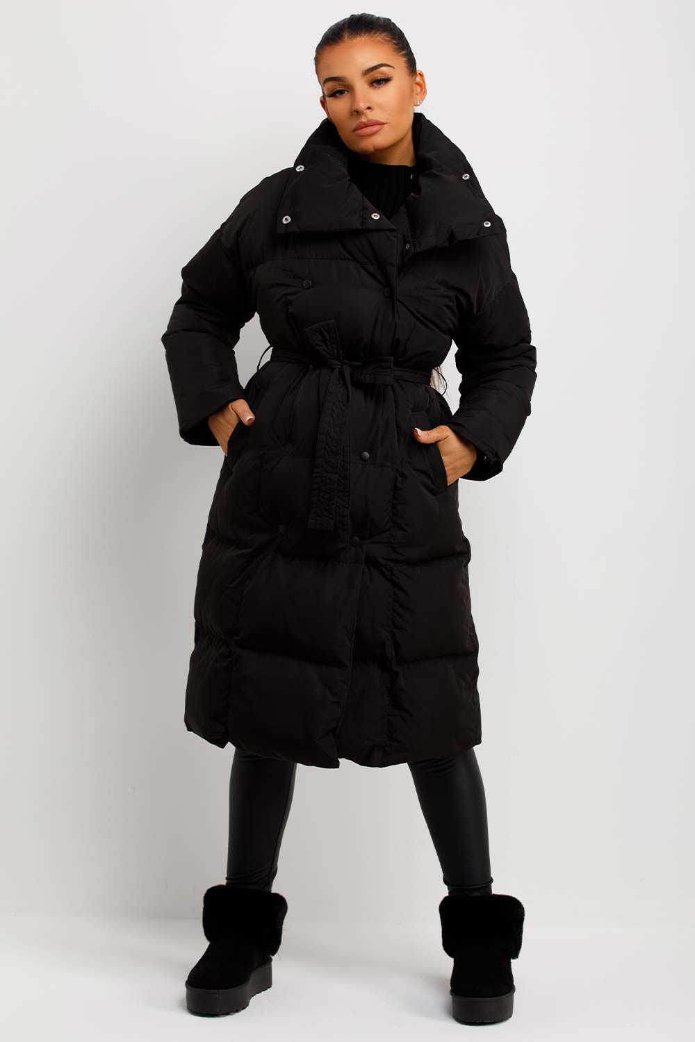 Long Puffer Coat Duvet Style Black