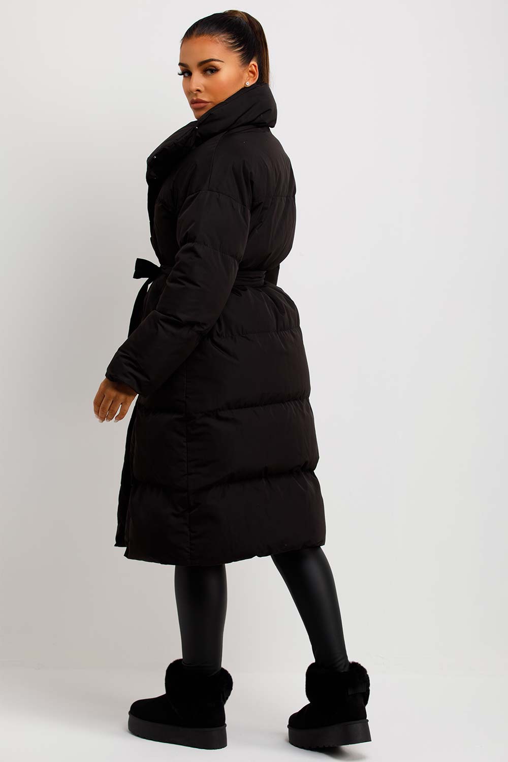 Long Puffer Coat Duvet Style Black