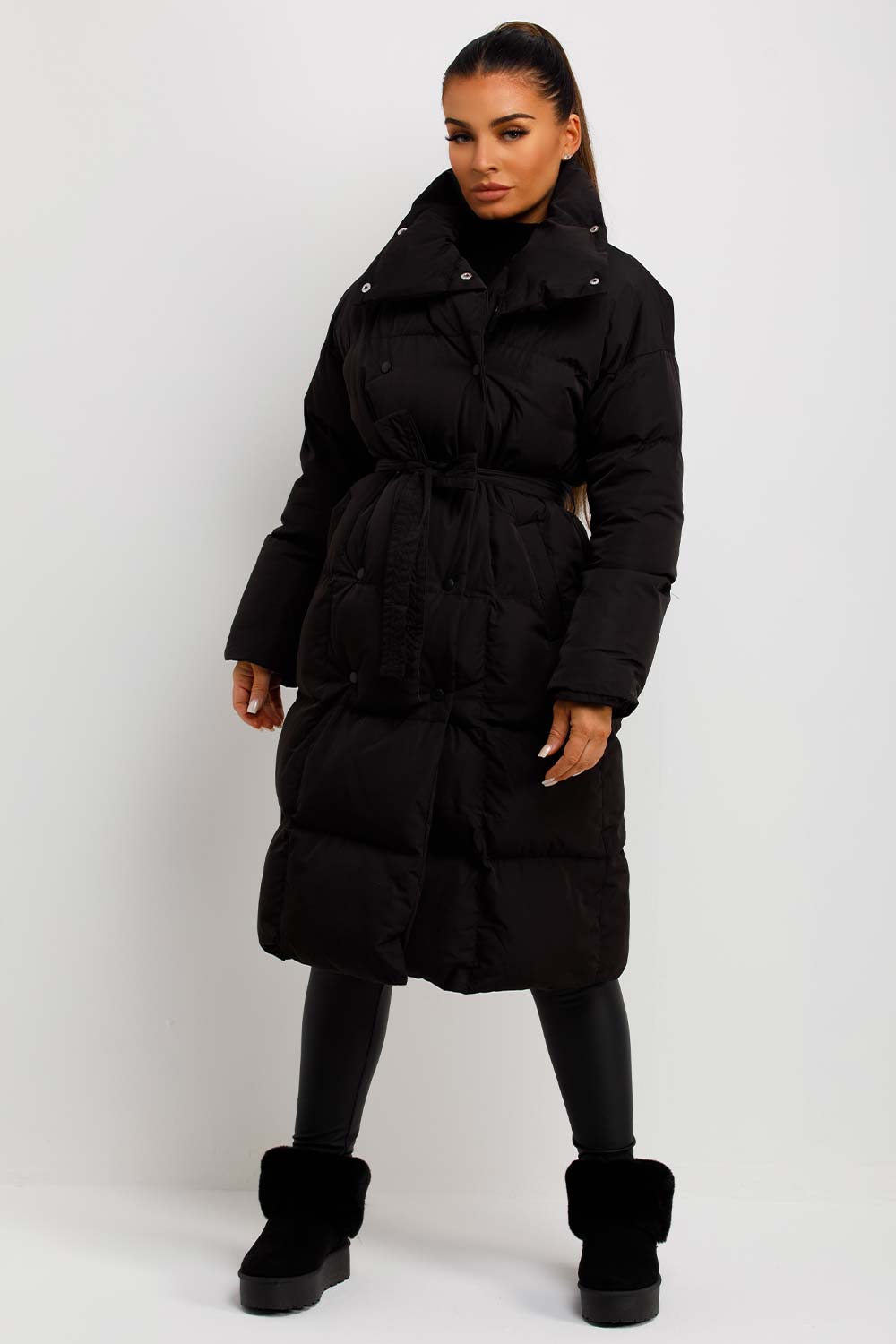 Long Puffer Coat Duvet Style Black