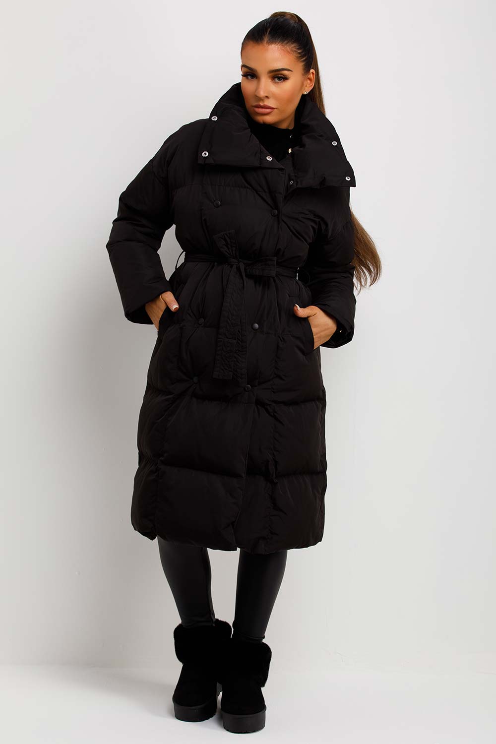 Long Puffer Coat Duvet Style Black