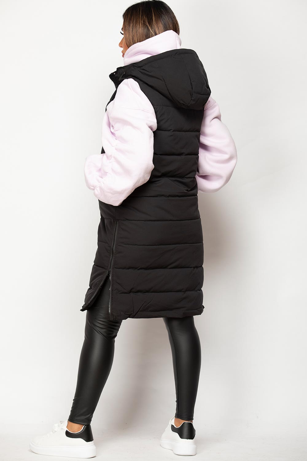 Black Padded Longline Hooded Gilet