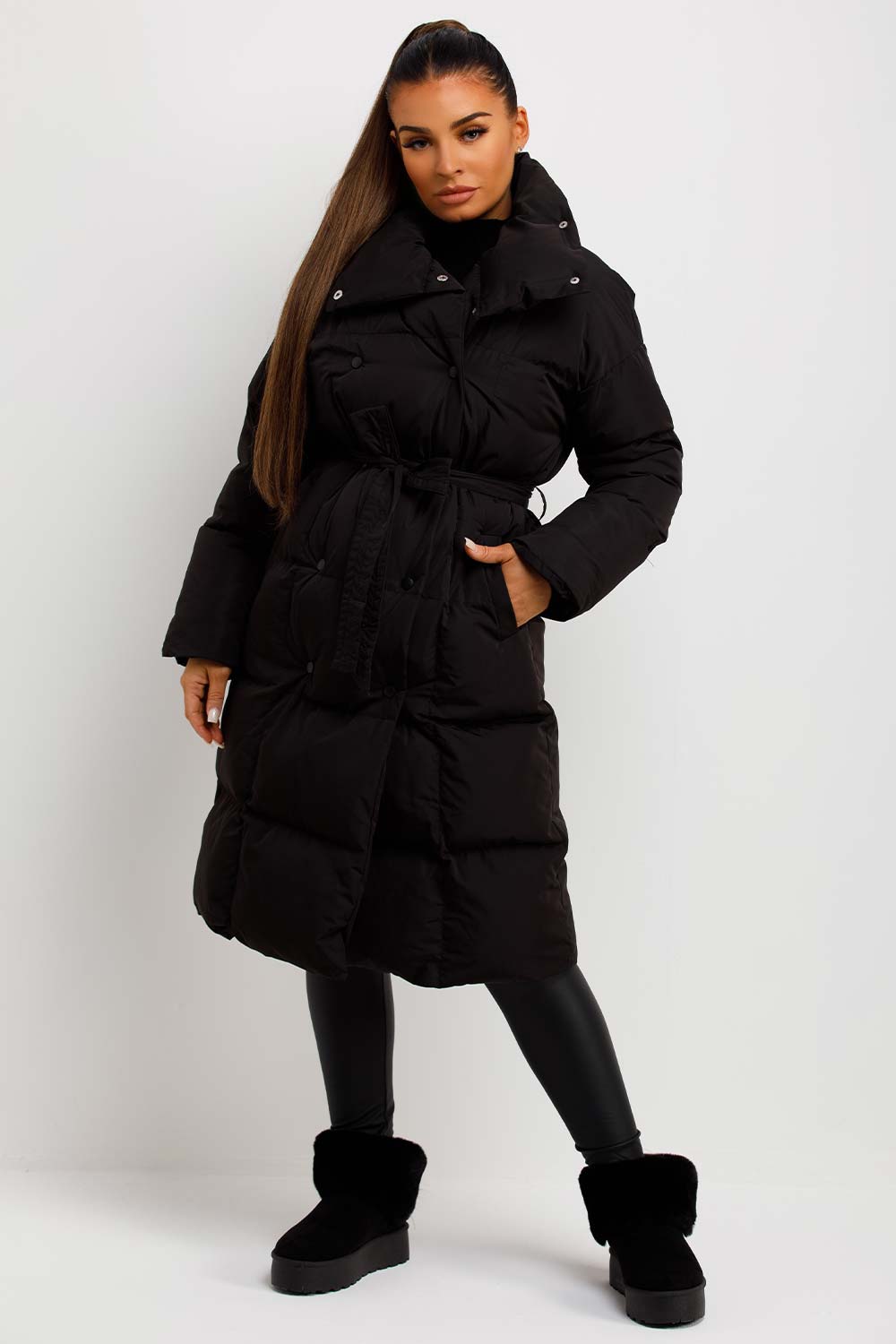 Long Puffer Coat Duvet Style Black