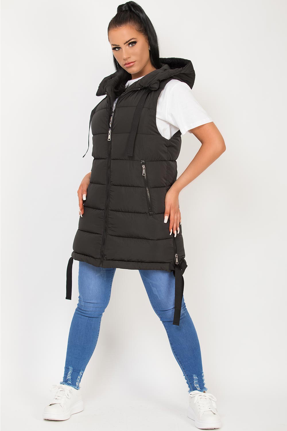 Hooded Puffer Gilet Body Warmer Black