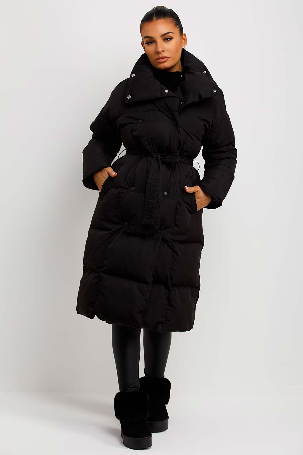 Long Puffer Coat Duvet Style Black