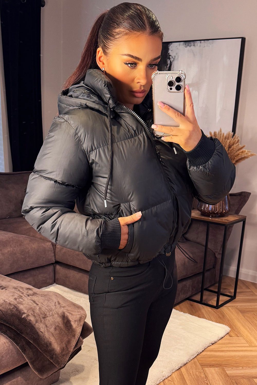 Puffer Jacket With Hood Black