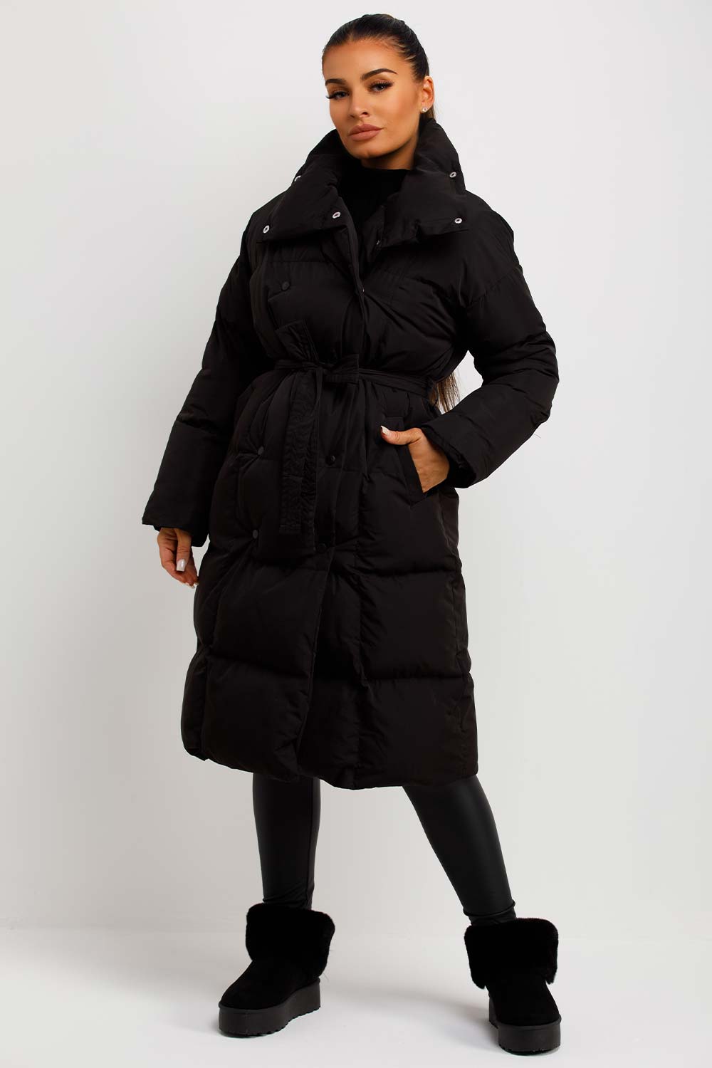 Long Puffer Coat Duvet Style Black